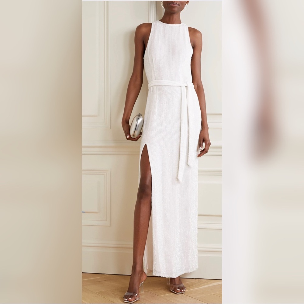 NWT RETROFETE Tilly Belted sequined chiffon maxi dress Size Large